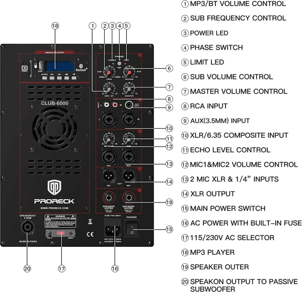 Proreck CLUB-6000 PA Speaker System 6000W Combo 4 Line Array Speakers and 15  Subwoofer with Bluetooth and Remote New on Sale - Image 4