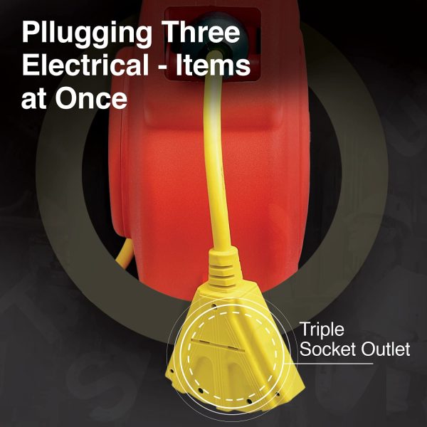 ReelWorks CR605131S3A 12 AWG x 40  15 A 3 Grounded Outlets Retractable Extension Cord Reel New on Sale - Image 3
