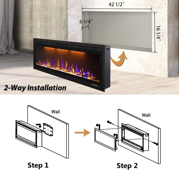 Valuxhome BI42 42 in. 750  1500W Recessed and Wall Mounted Electric Fireplace with Remote Black New Online Sale - Image 3