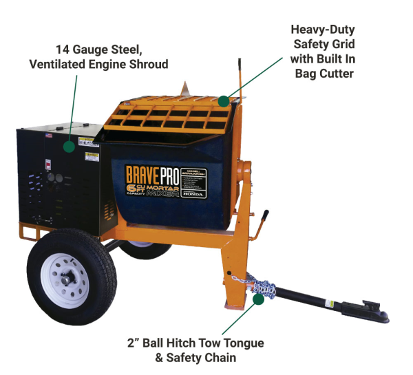 Brave Mortar Mixer 6 Cu. Ft. Polyethylene Drum with Honda GX240 Engine BRPMM206H New For Cheap - Image 2