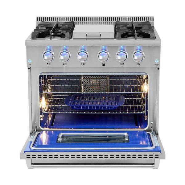 Thor Kitchen HRG3617U 36 in. Professional Gas Range Oven 4 Burners Blue Porcelain Interior Stainless Steel New on Sale - Image 3