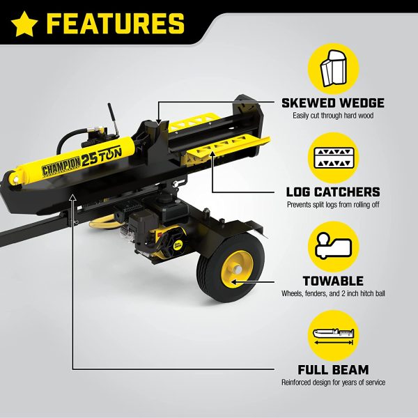 Champion 100326 25-Ton Horizontal Vertical Full Beam Gas Log Splitter with Auto Return New on Sale - Image 2